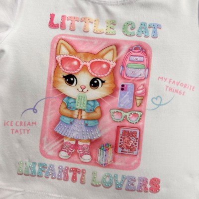 Conj. Blusa Little Cat e Short Arco Íris - Branco 